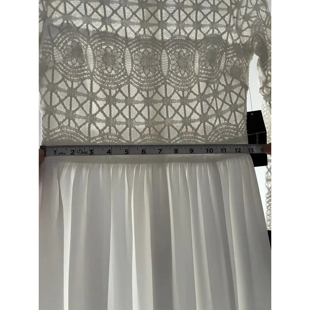 Lulus White/Off-White Lace Maxi Bridal Wedding Dress High Neck Long Sleeve Small - Picture 11 of 14
